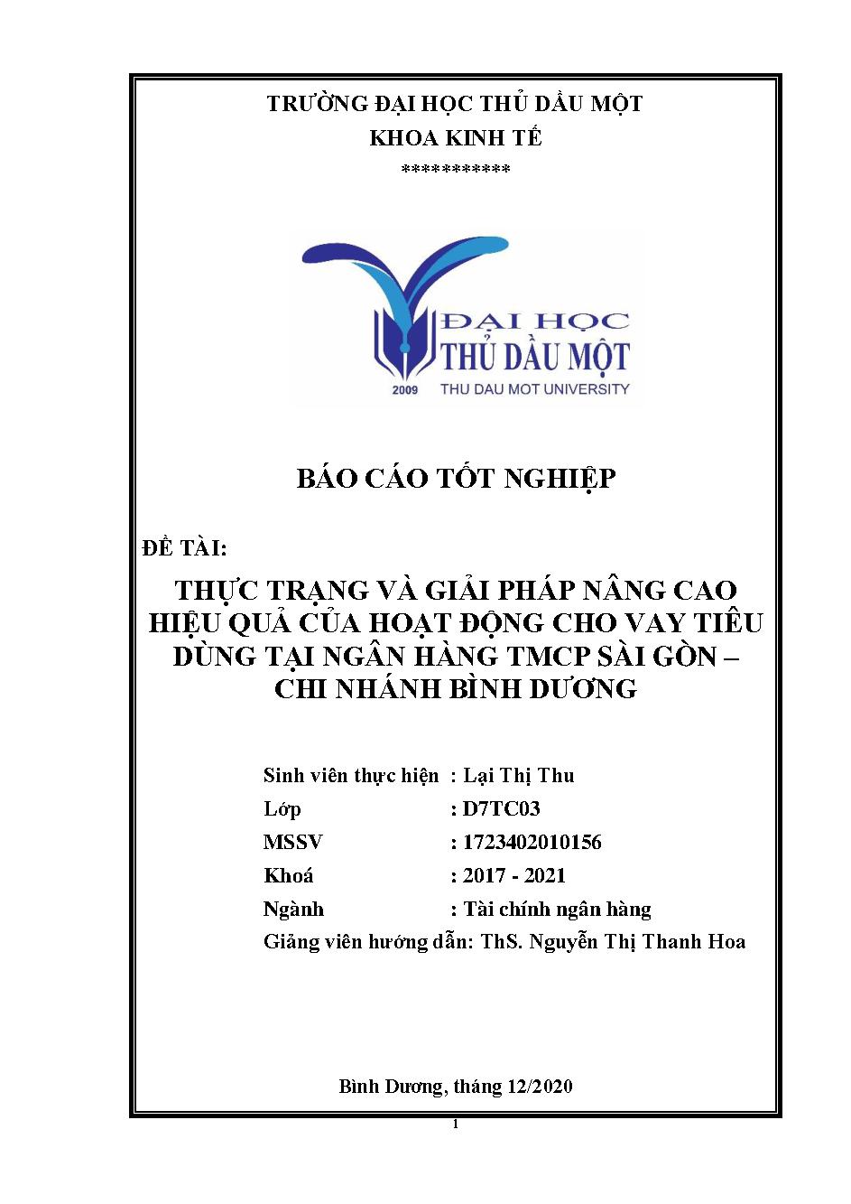 Thực trạng và giải pháp nâng cao hiệu quả của hoạt động cho vay tiêu dùng tại ngân hàng TMCP Sài Gòn - chi nhánh Bình Dương