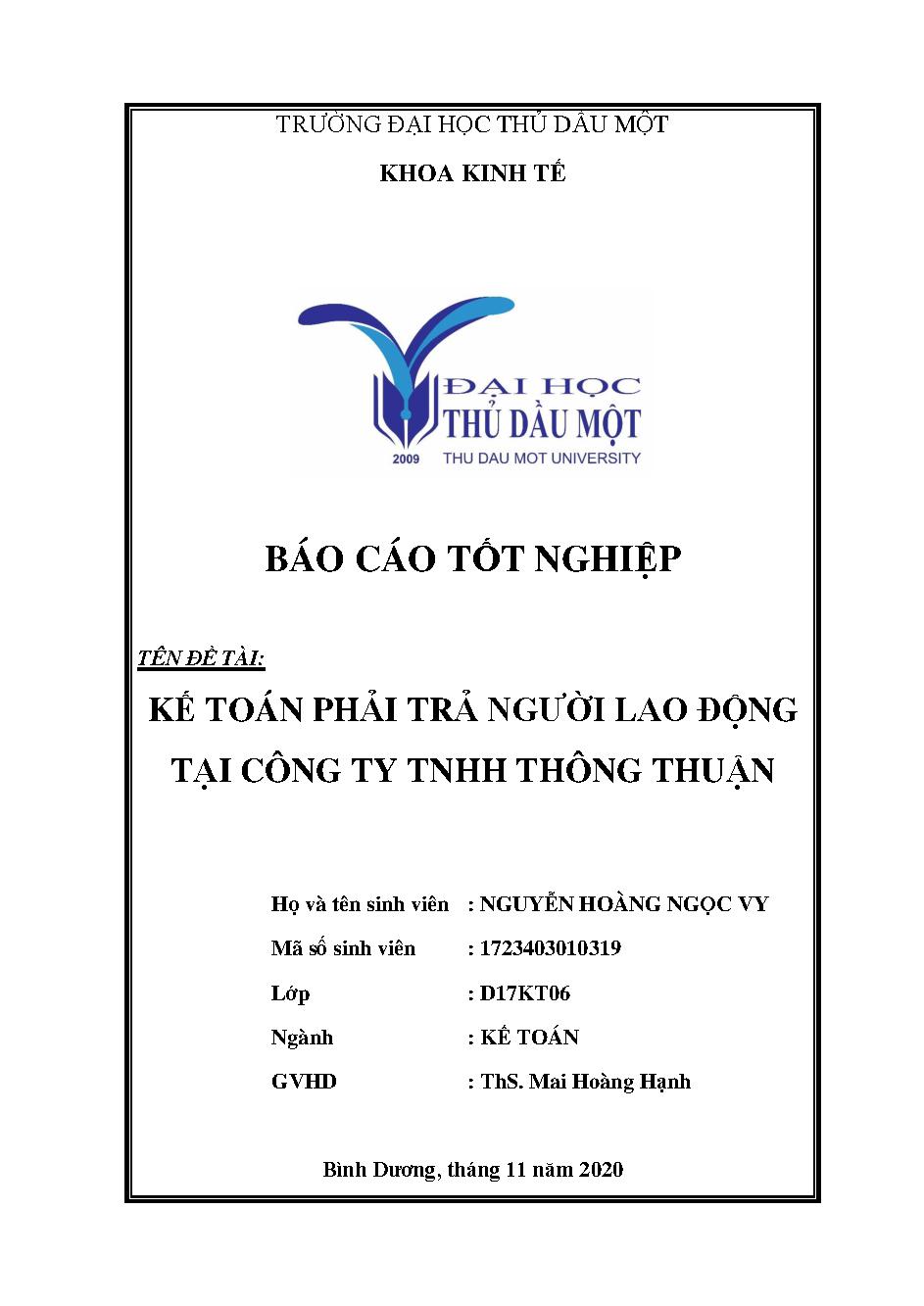 Kế toán phải trả người lao động tại công ty TNHH Thông thuận