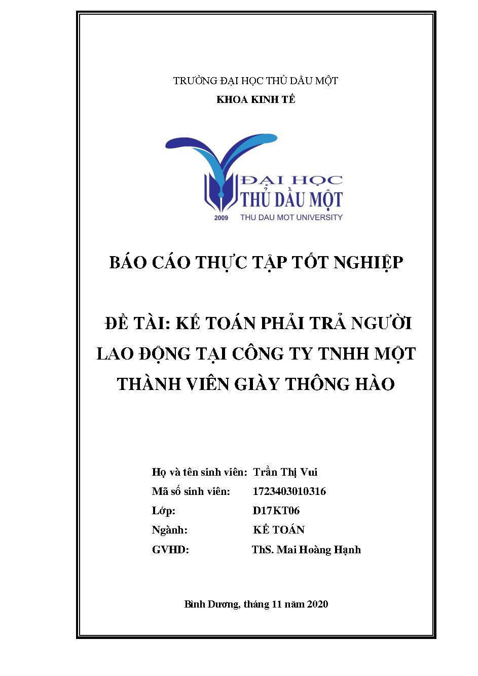 Kế toán phải trả người lao động tại công ty TNHH giày Thông Hào