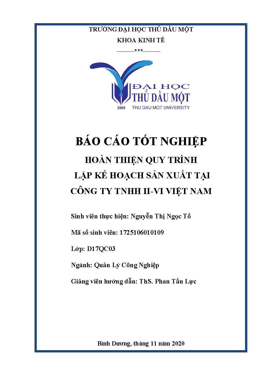 Hoàn thiện quy trình lập kế hoạch sản xuất tại Công ty TNHH II-VI Việt Nam