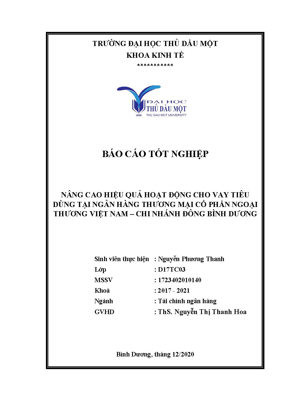 Nâng cao hiệu quả hoạt động cho vay tiêu dùng tại Ngân hàng Thương mại Cổ phần Ngoại Thương Việt Nam