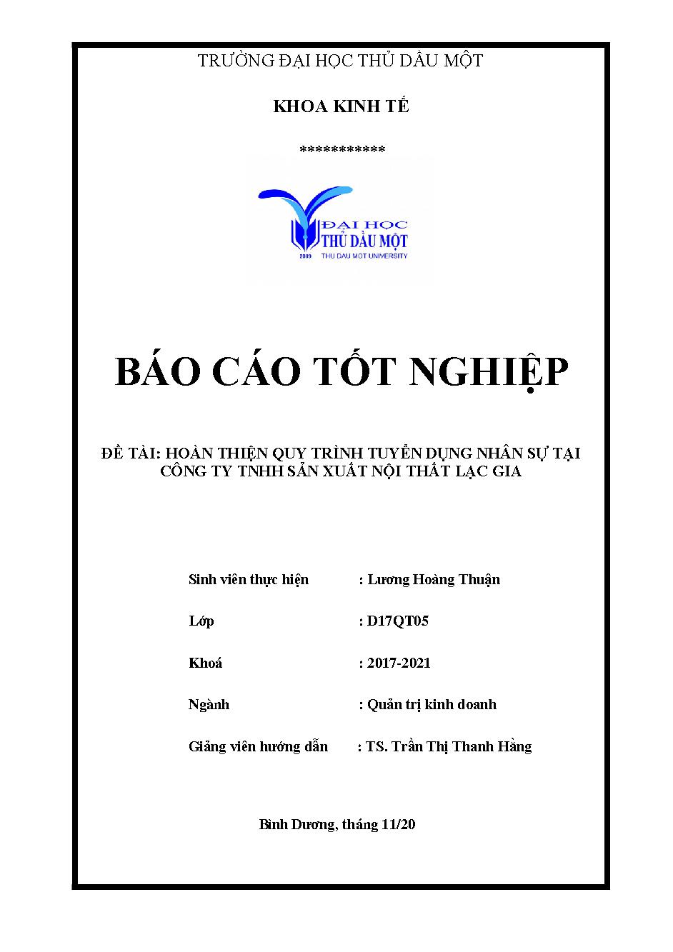 Hoàn thiện quy trình tuyển dụng nhân sự tại Công ty TNHH Sản xuất nội thất Lạc Gia