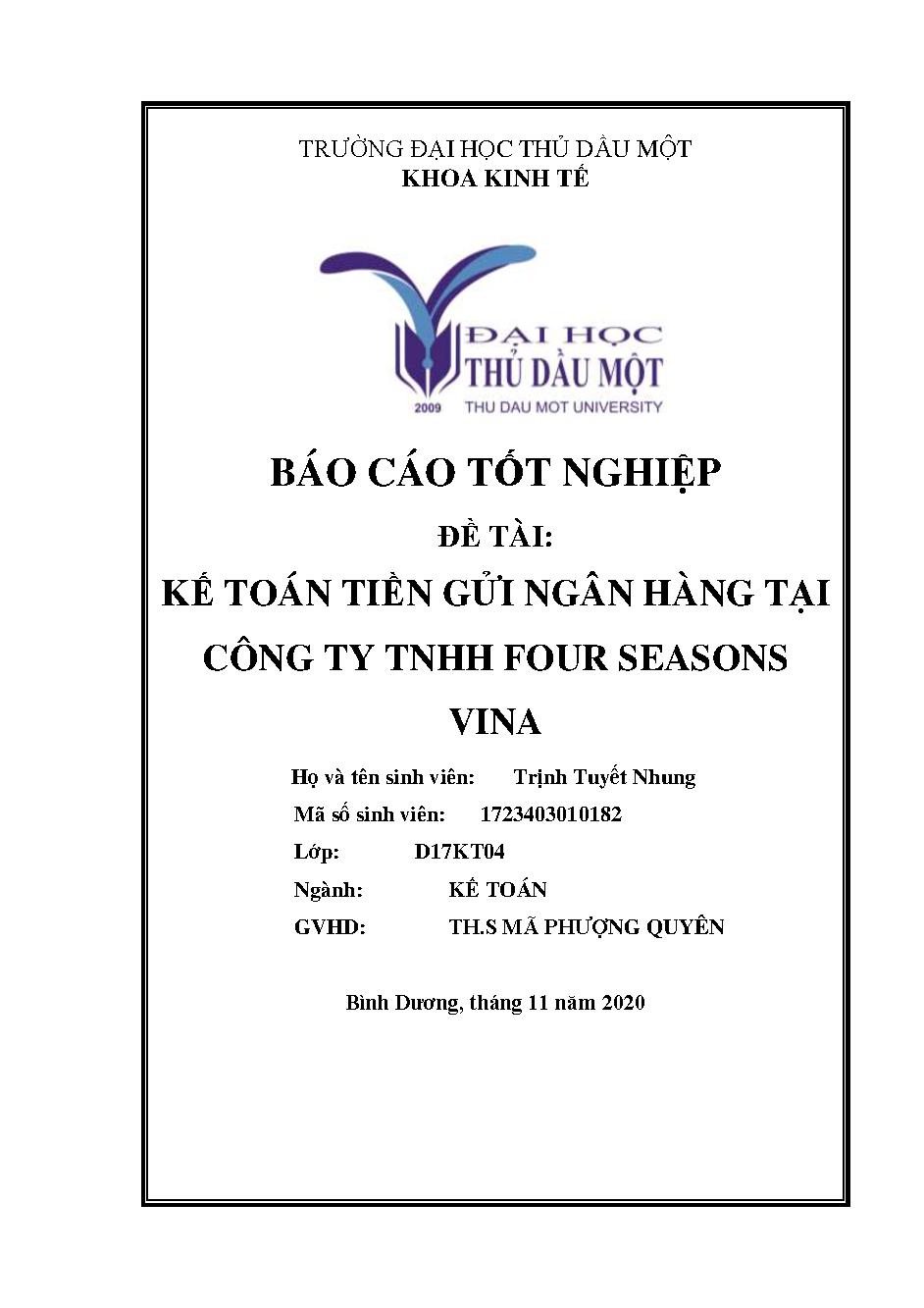 Kế toán tiền gửi ngân hàng tại Công ty Trách Nhiệm Hữu Hạn Four Seasons Vina