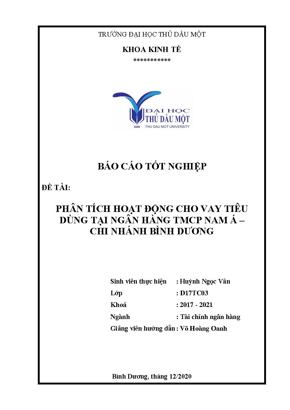 Phân tích hoạt động cho vay tiêu dùng tại Ngân hàng TMCP Nam Á