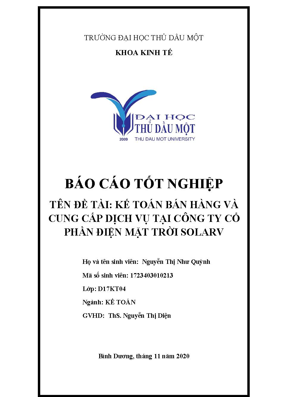 Kế toán doanh thu bán hàng tại Công ty Cổ phần Điện Mặt Trời SolarV