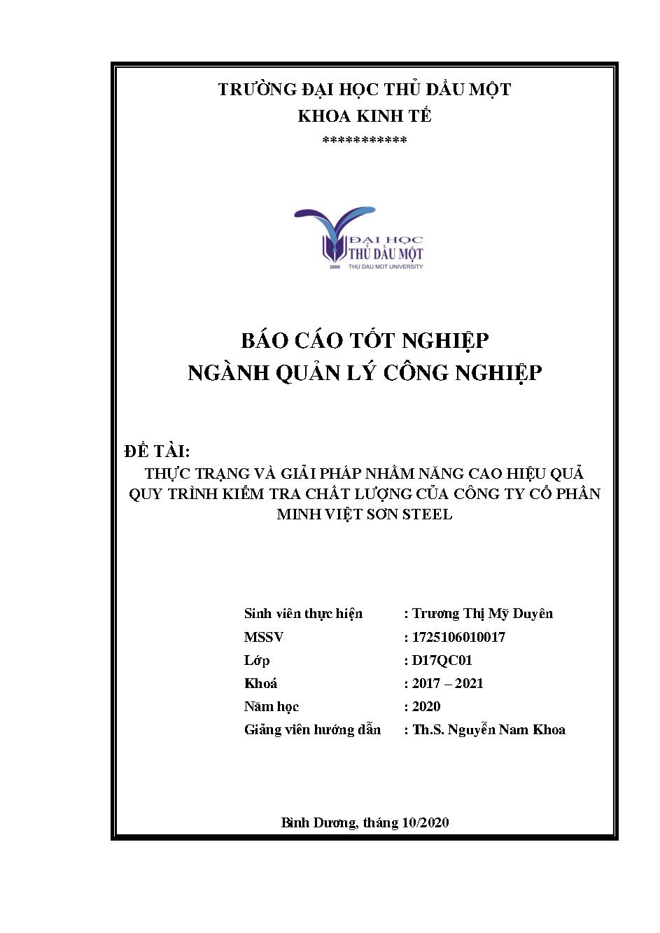 Thực trạng và giải pháp nhằm nâng cao hiệu quả quy trình kiểm tra chất lượng của công ty cổ phần Minh Việt Sơn Steel