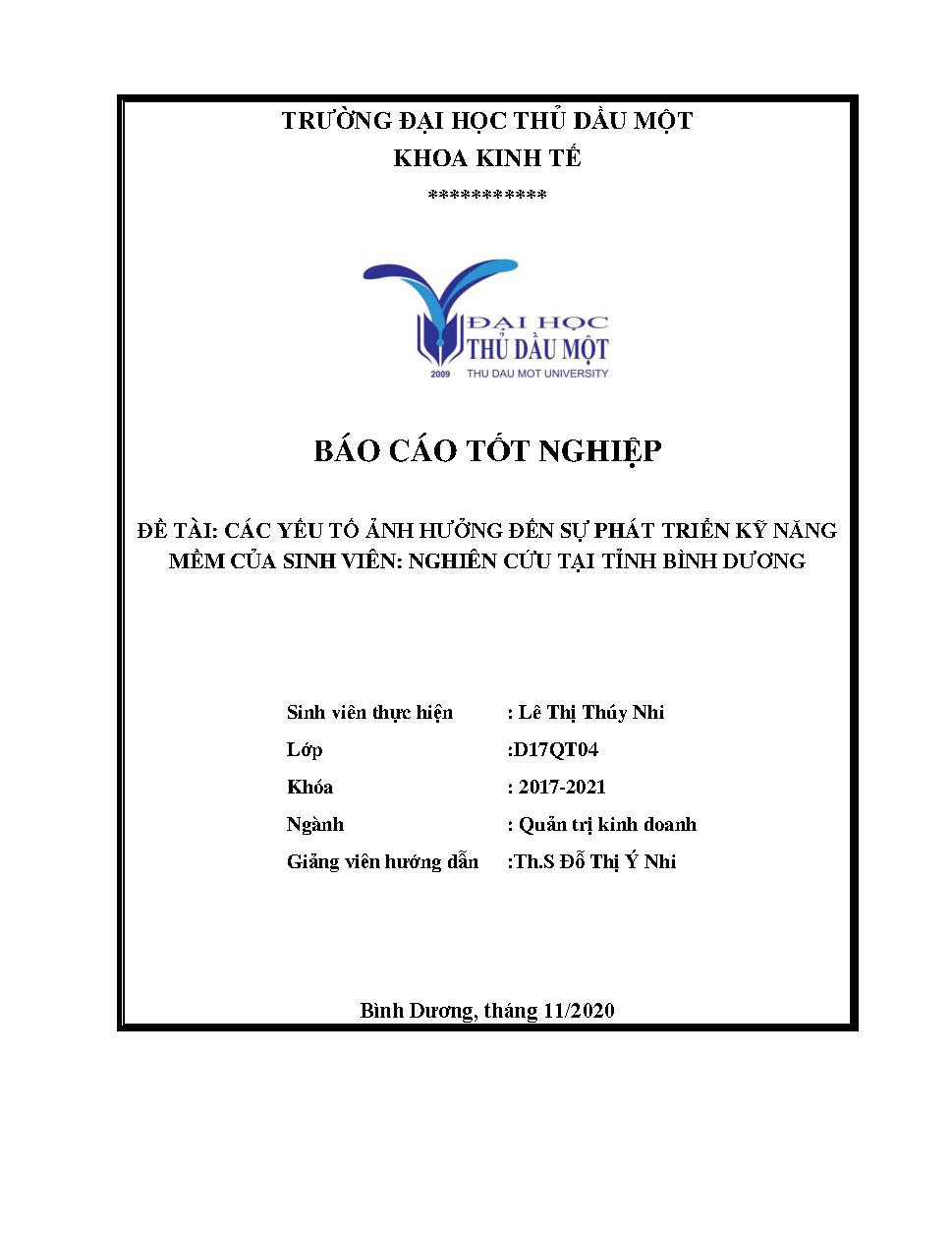 Các yếu tố ảnh hưởng đến sự phát triển kỹ năng mềm của sinh viên: Nghiên cứu tại tỉnh Bình Dương