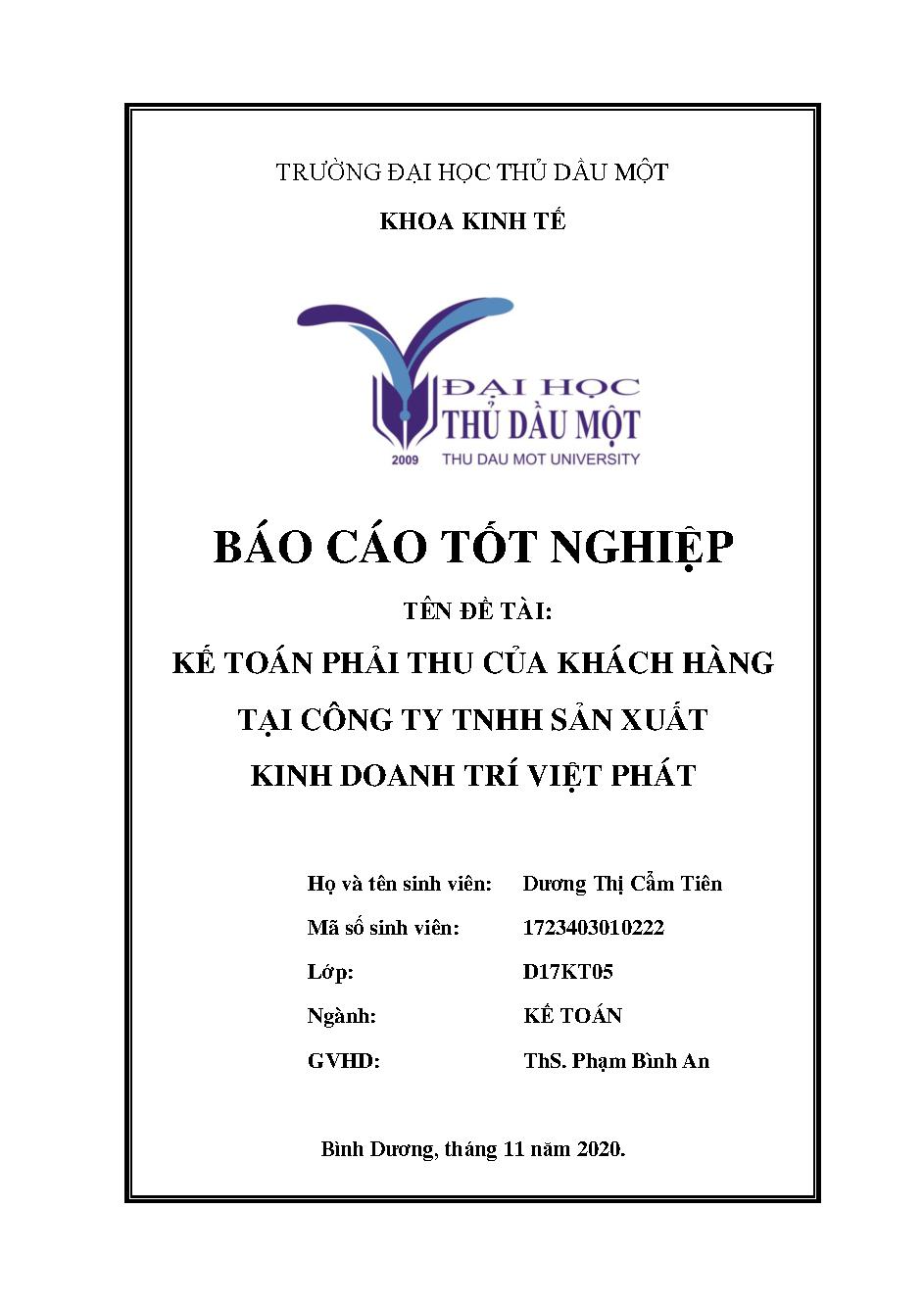 Kế toán phải thu của khách hàng tại công ty TNHH sản xuất kinh doanh Trí Việt Phát