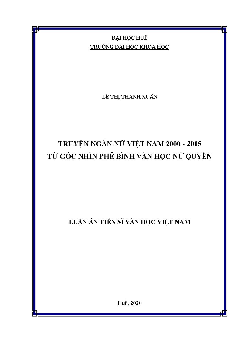 Truyện ngắn nữ Việt Nam 2000-2015 từ góc nhìn phê bình văn học nữ quyền