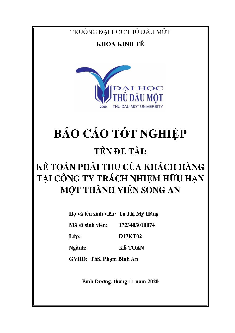 Kế toán phải thu của khách hàng tại công ty trách nhiệm hữu hạn một thành viên Song An