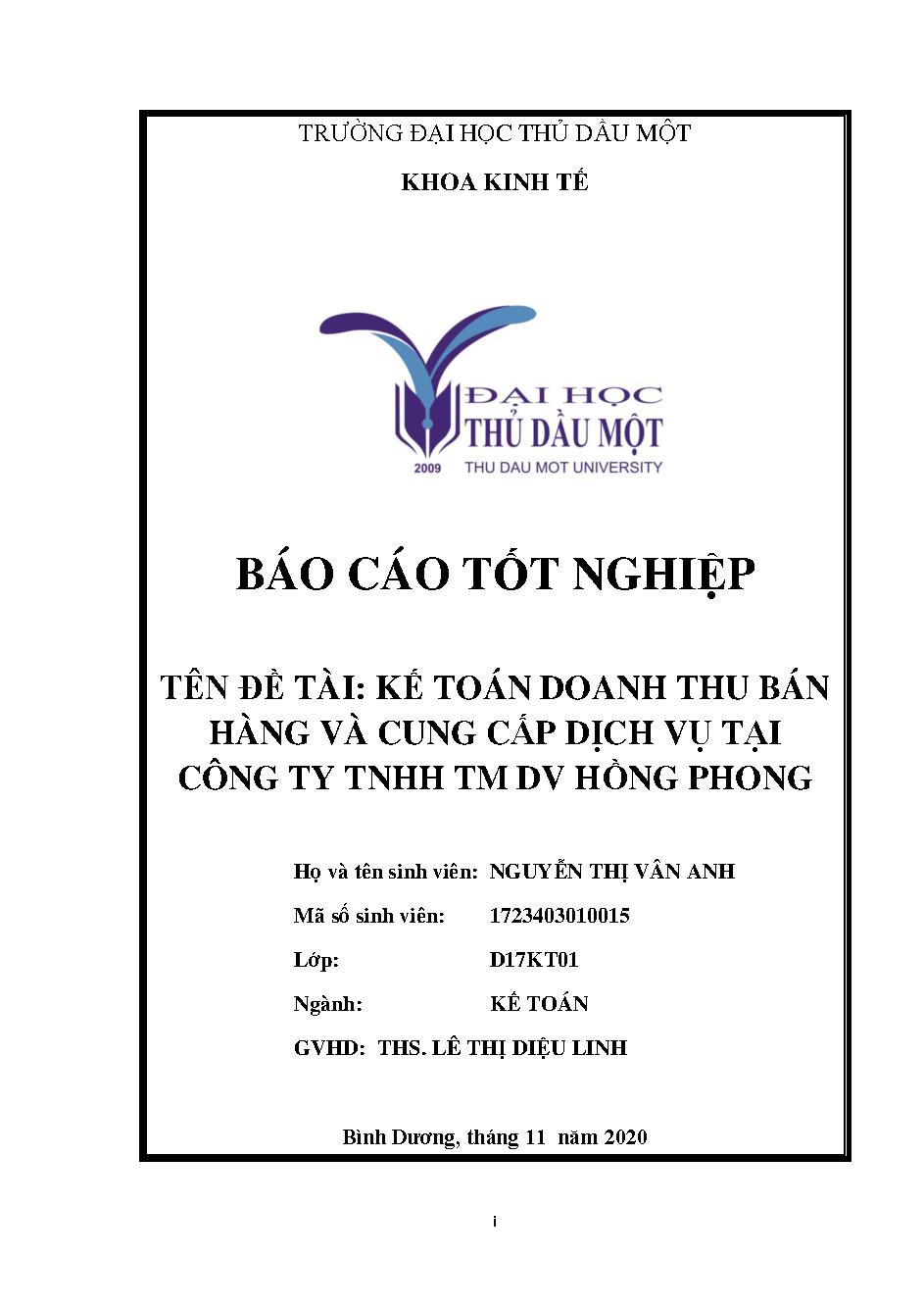 Kế toán doanh thu bán hàng và cung cấp dịch vụ tại công ty TNHH TM DV Hồng Phong