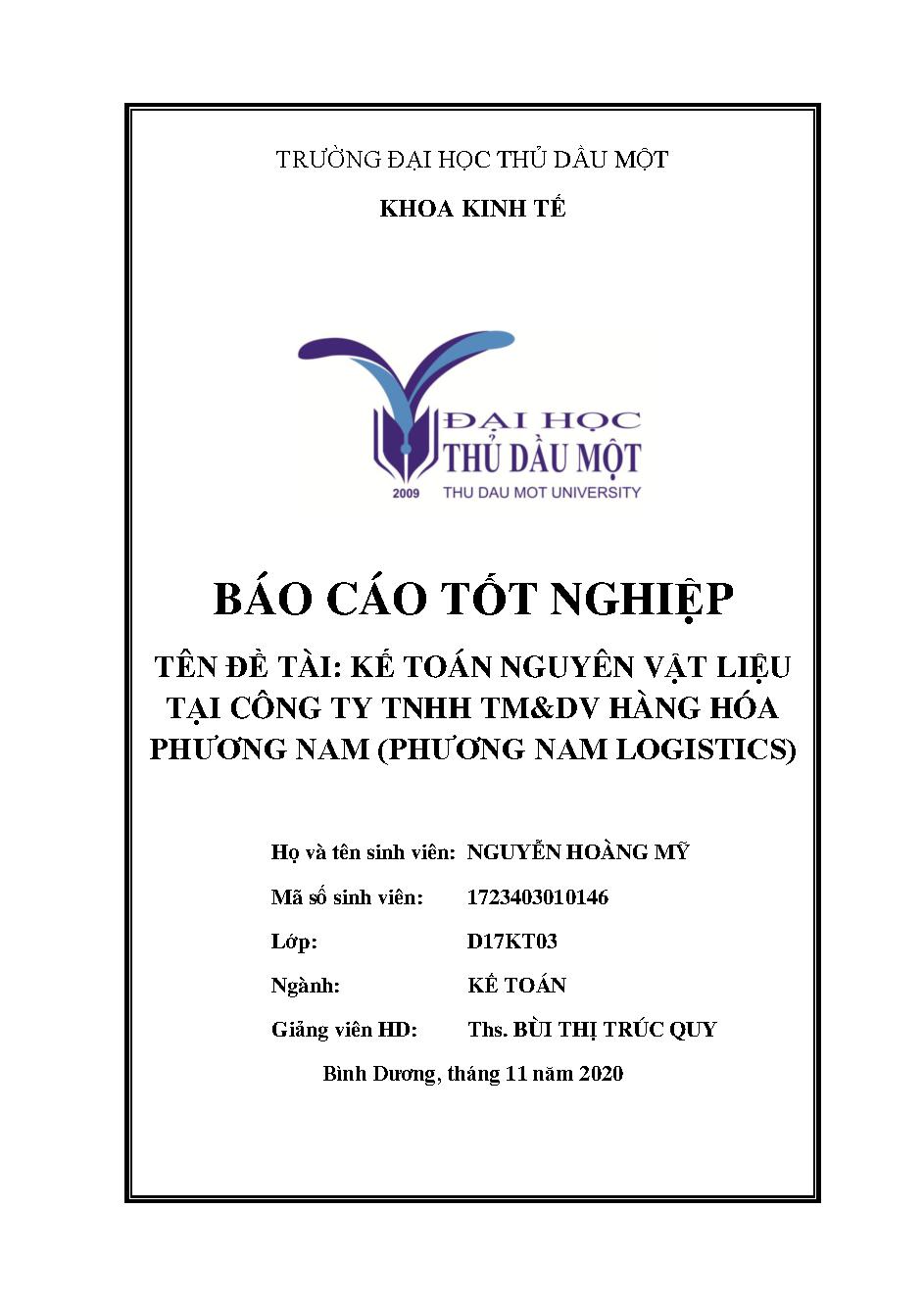 Kế toán nguyên liệu vật liệu tại công ty TNHH TM&DV hàng hóa Phương Nam (Phương Nam Logistics)