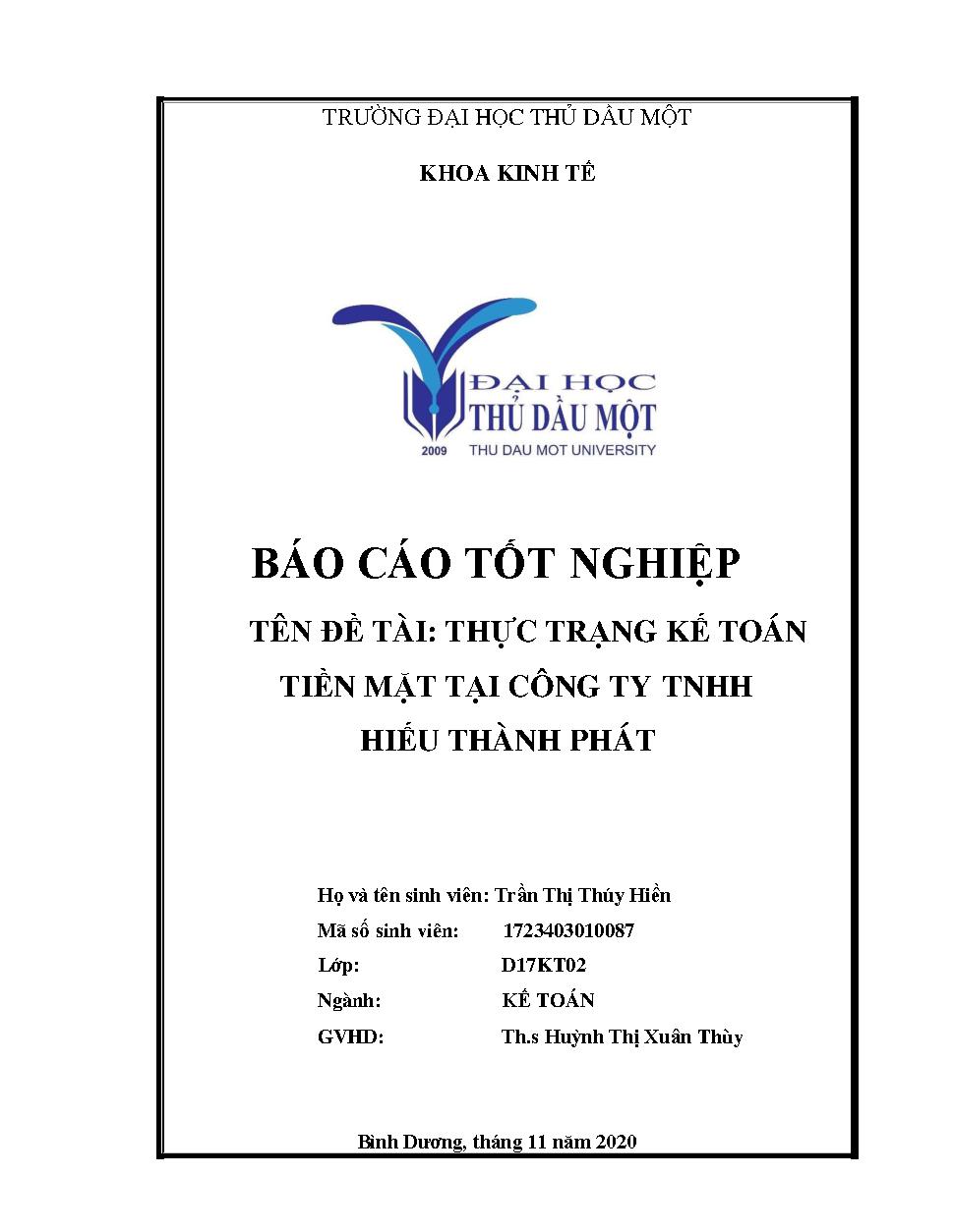 Thực trạng kế toán tiền mặt tại công ty TNHH Hiếu Thành Phát