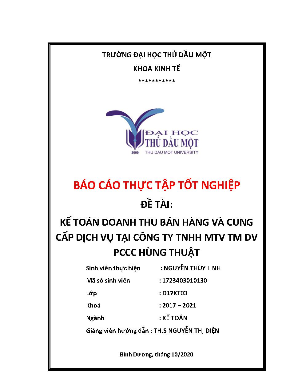 Kế toán doanh thu bán hàng và cung cấp dịch vụ tại công ty TNHH MTV TM DV PCCC Hùng Thuật