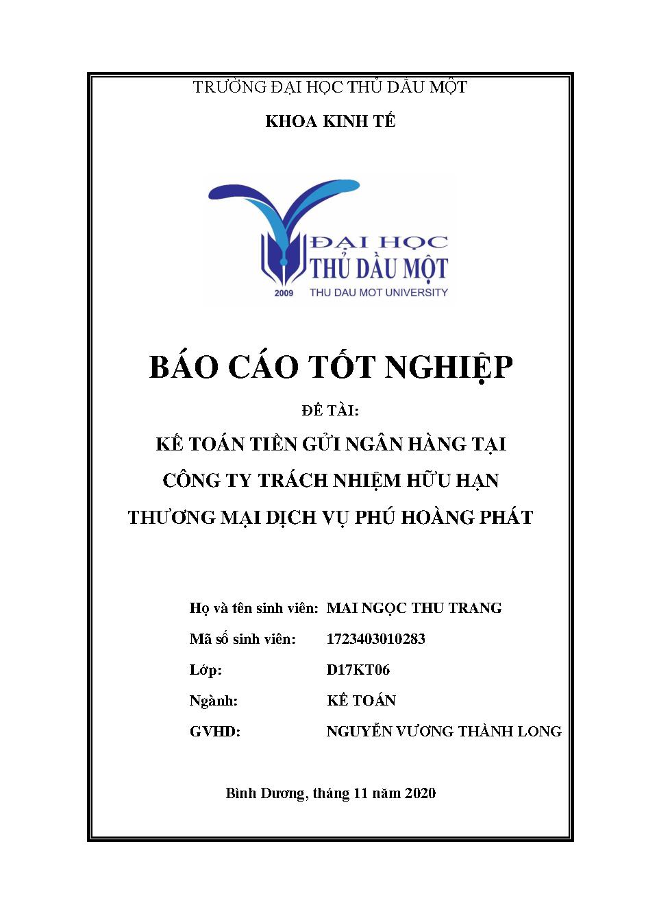 Kế toán tiền gửi ngân hàng tại công ty trách nhiệm hữu hạn thương mại dịch vụ Phú Hoàng Phát