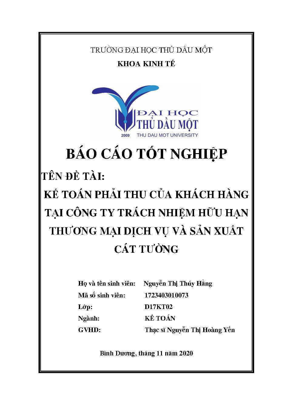 Kế toán phải thu của khách hàng tại công ty trách nhiệm hữu hạn thương mại dịch vụ và sản xuất Cát Tường