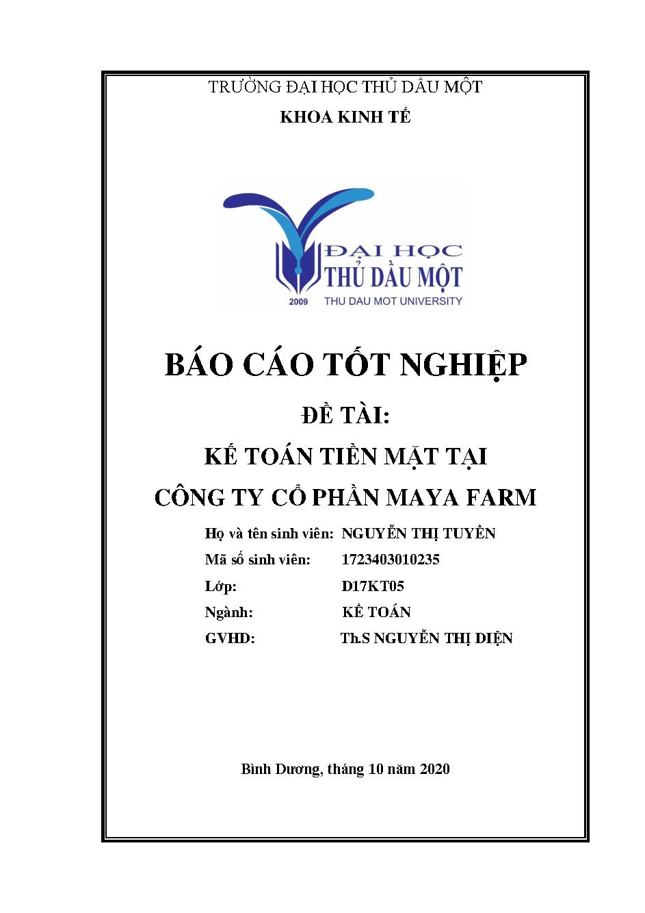 Kế toán tiền mặt tại công ty cổ phần Maya Farm