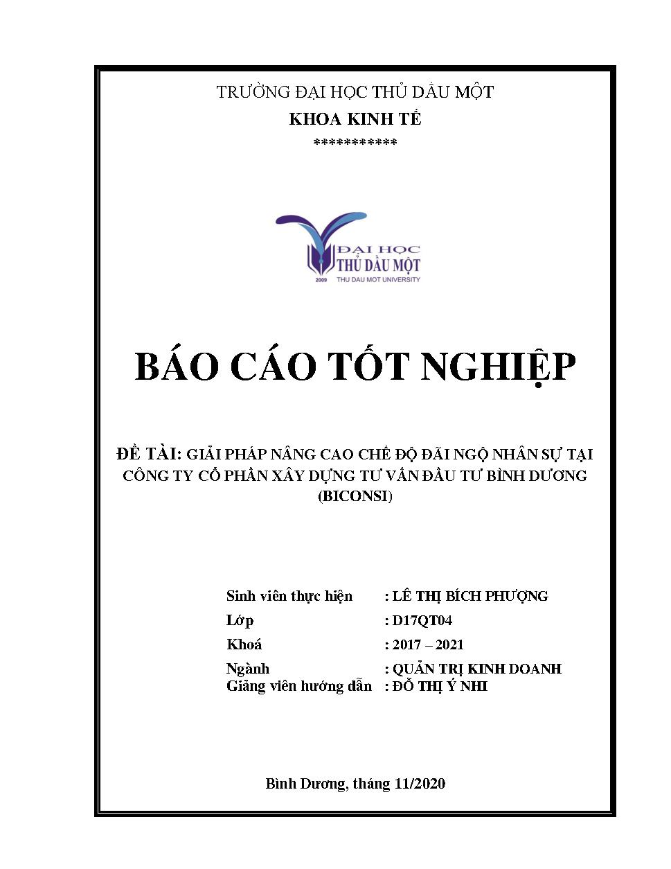 Giải pháp nâng cao chế đỗ đãi ngộ nhân sự tại công ty cổ phần xây dựng tư vấn đầu tư Bình Dương (Biconsi)