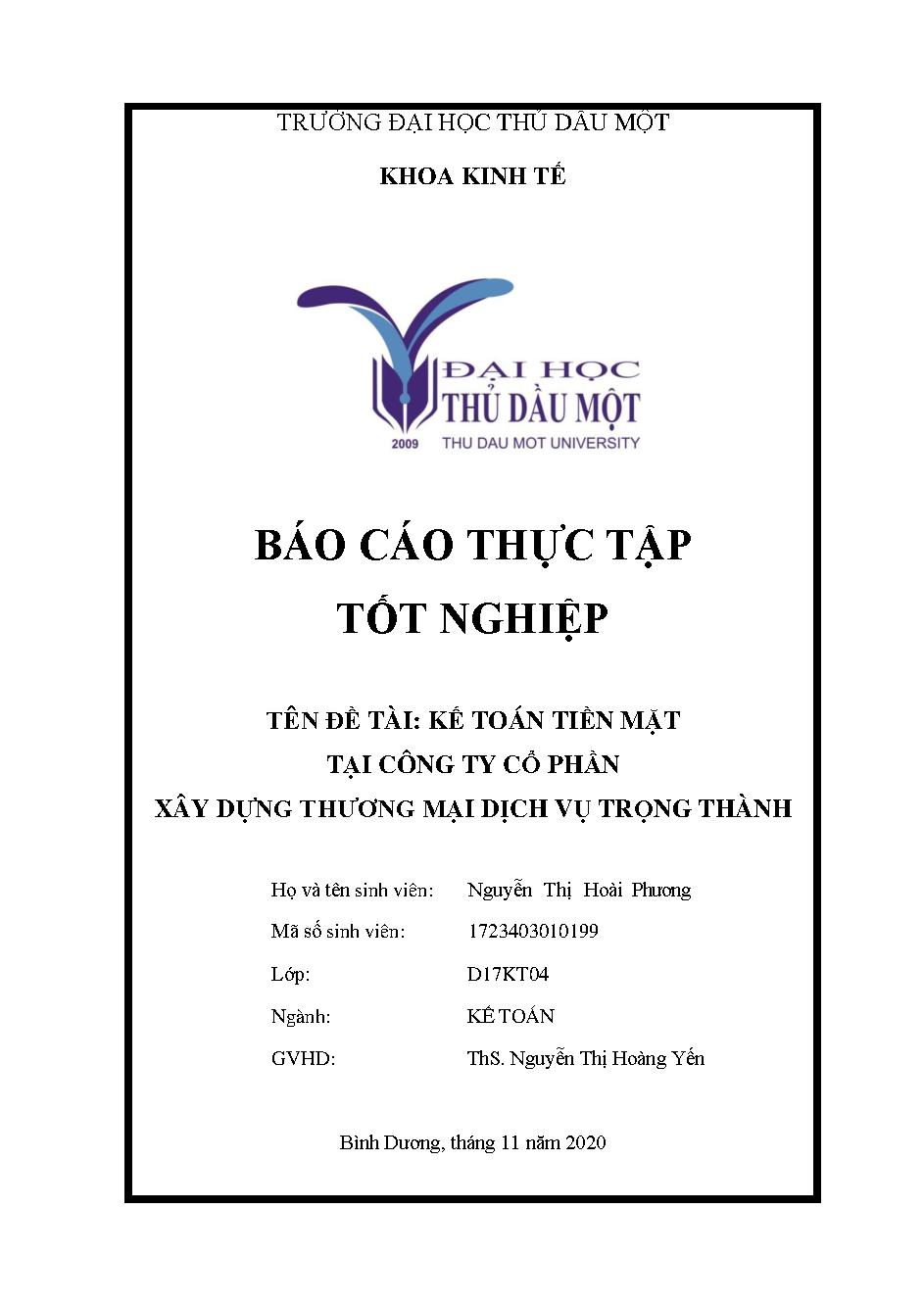 Kế toán tiền mặt tại công ty cổ phần xây dựng thương mại dịch vụ Trọng Thành