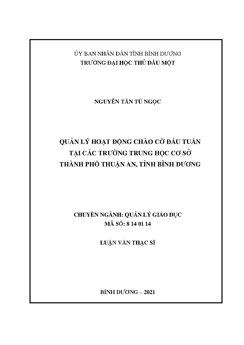 Quản lý hoạt động chào cờ đầu tuần tại các trường trung học cơ sở thành phố Thuận An, tỉnh Bình Dương