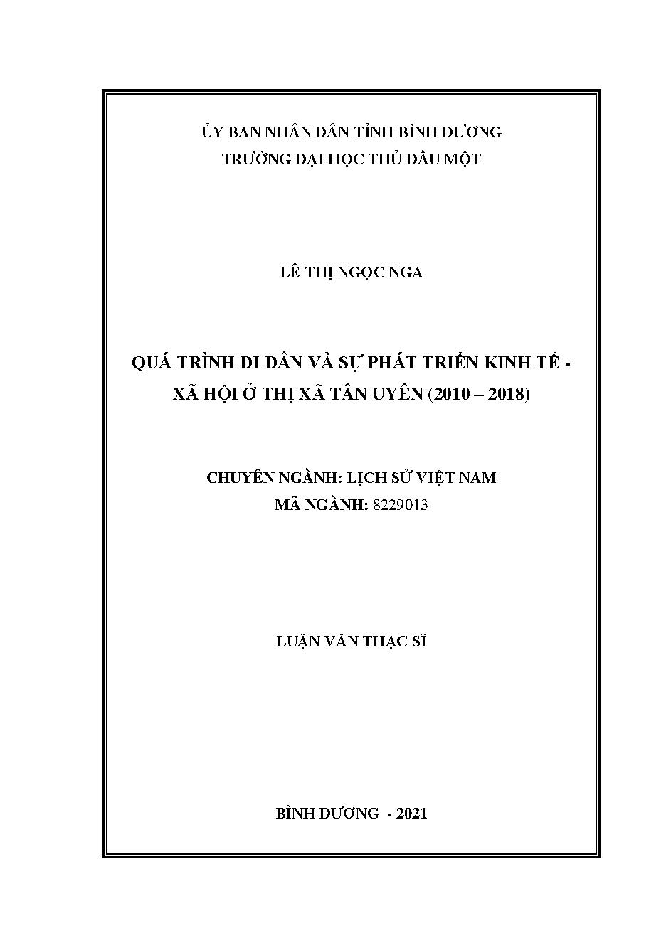 Quá trình di dân và sự phát triển kinh tế - xã hội ở thị xã Tân Uyên