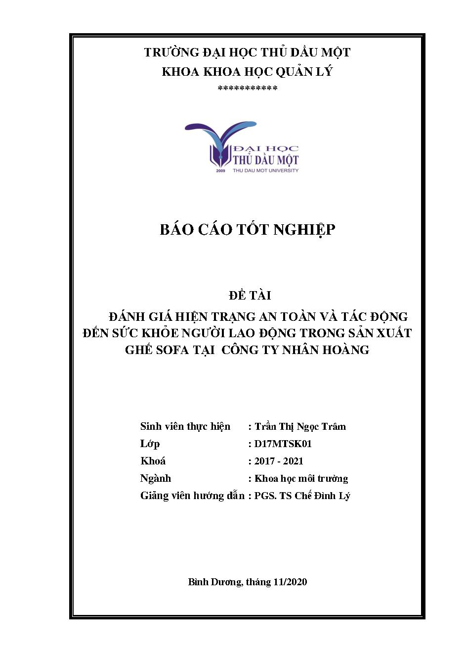 Đánh giá hiện trạng an toàn và tác động đến sức khỏe người lao động trong sản xuất ghế sofa tại Công ty Nhân Hoàng