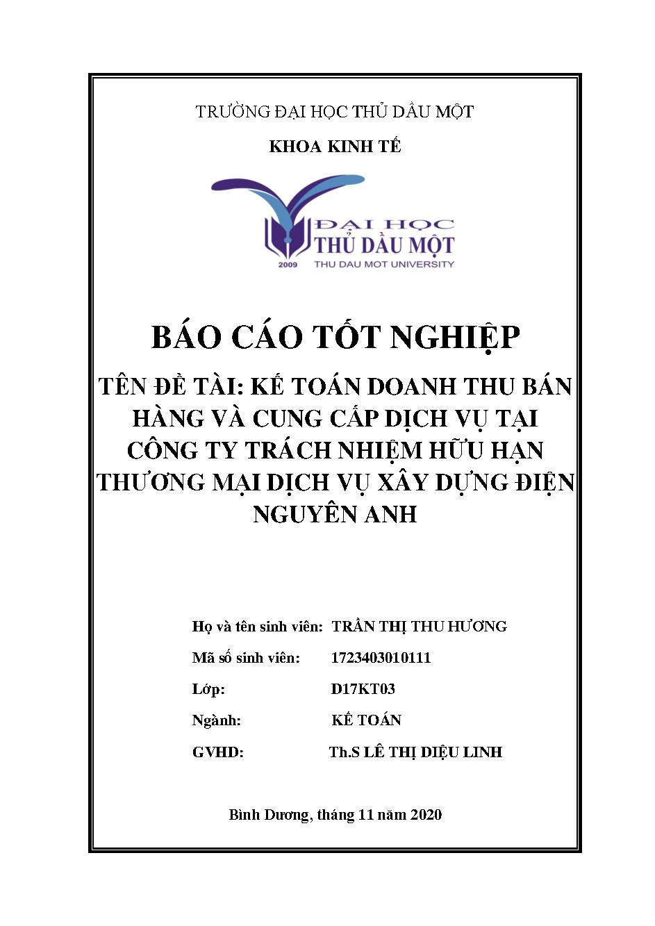 Kế toán doanh thu bán hàng và cung cấp dịch vụ tại Công ty trách nhiệm hữu hạn Thương mại Dịch vụ Xây dựng Điện Nguyên Anh