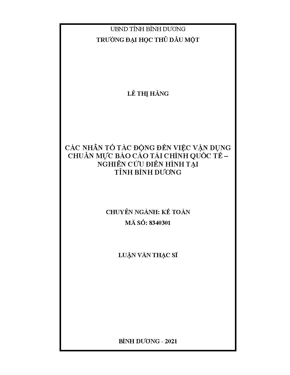 Các nhân tố tác động đến việc vận dụng chuẩn mực báo cáo tài chính (IFRS) – Nghiên cứu điển hình tại Bình Dương