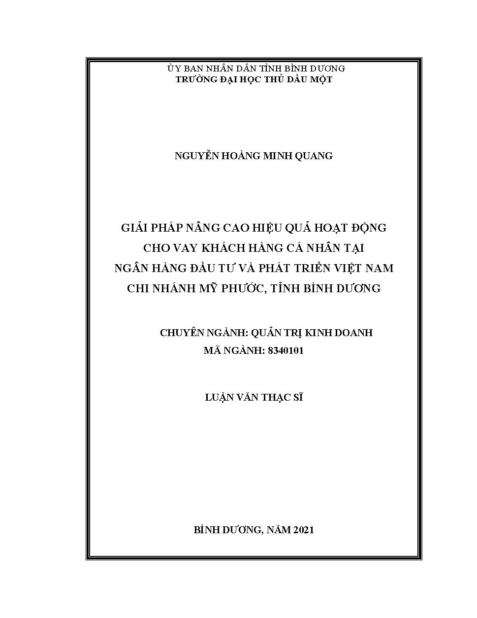 Giải pháp nâng cao hiệu quả hoạt động cho vay khách hàng cá nhân tại Ngân hàng Đầu tư và Phát triển Việt Nam