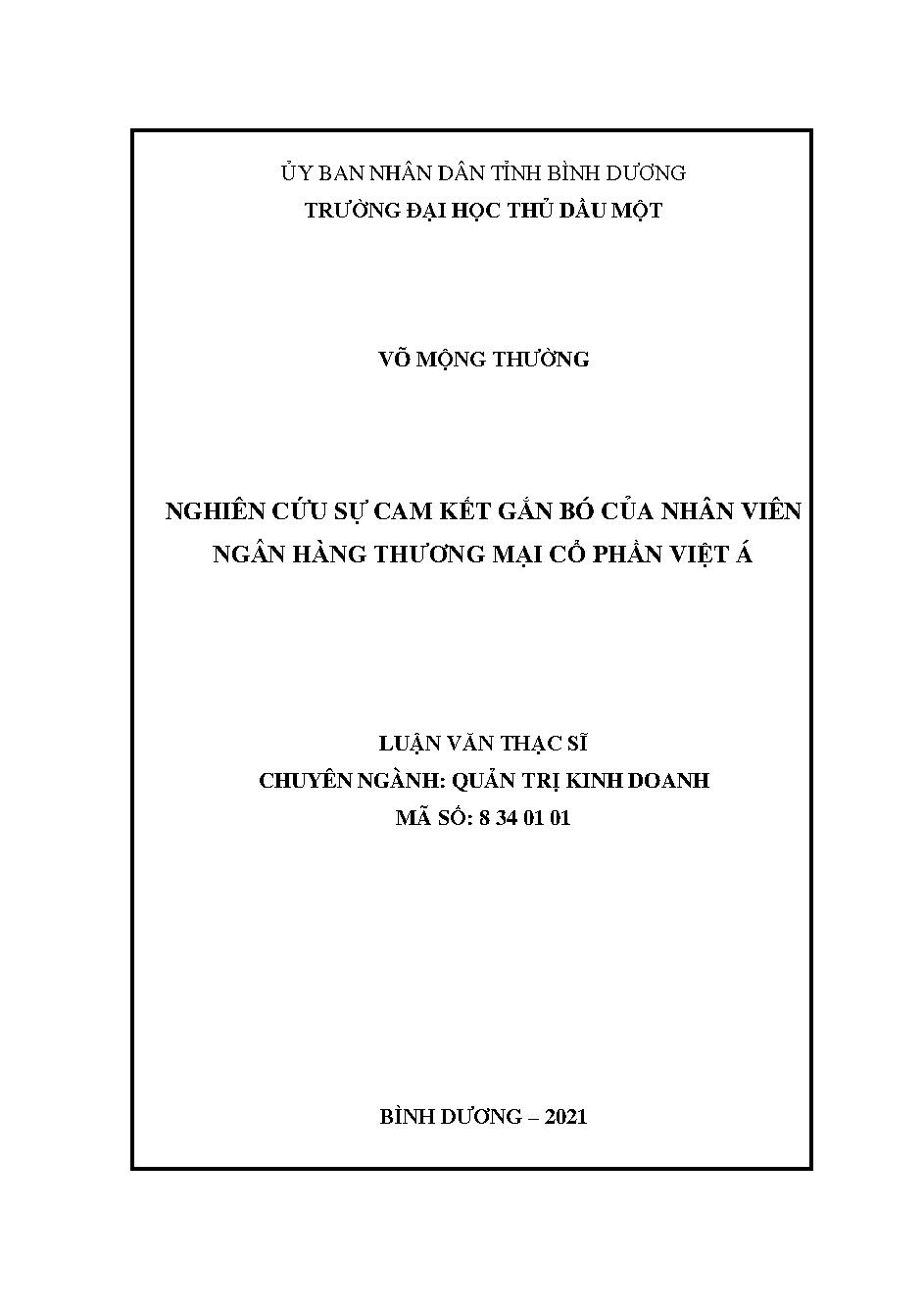 Nghiên cứu sự cam kết gắn bó của nhân viên Ngân hàng Thương mại Cổ phần Việt Á