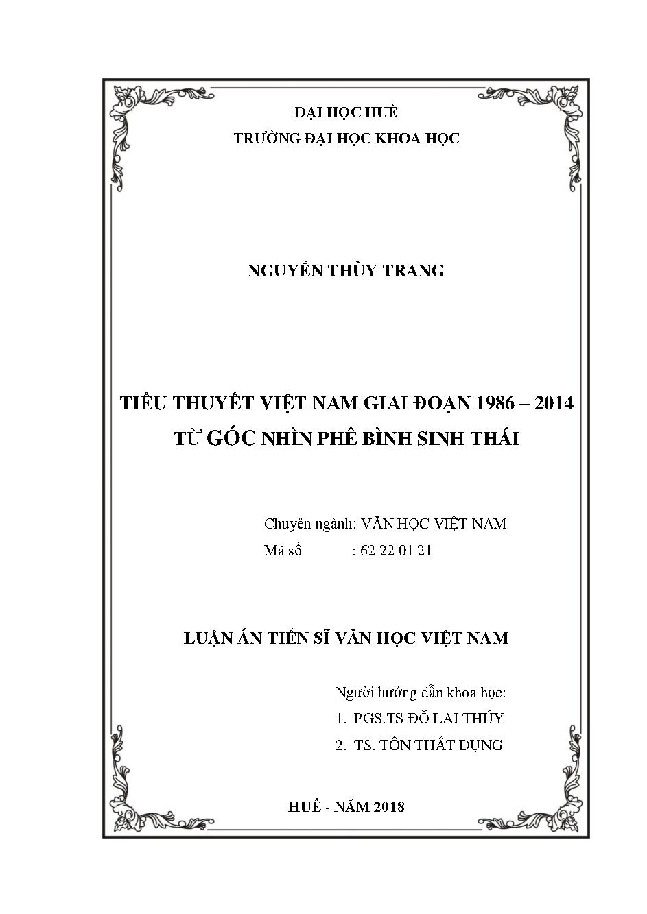 Tiểu thuyết Việt Nam giai đoạn 1986 - 2014 từ góc nhìn phê bình sinh thái