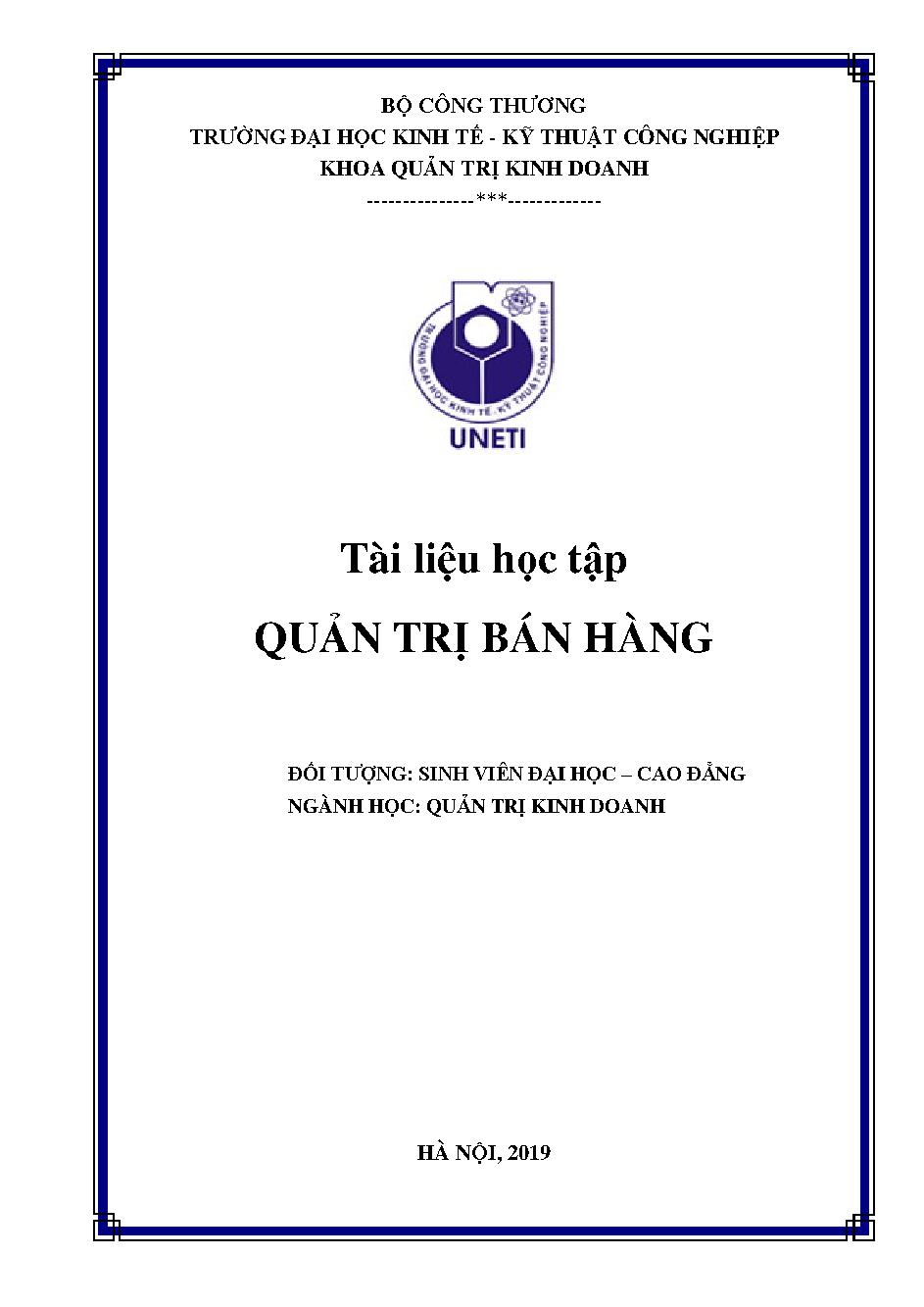 Tài liệu học tập Quản trị bán hàng