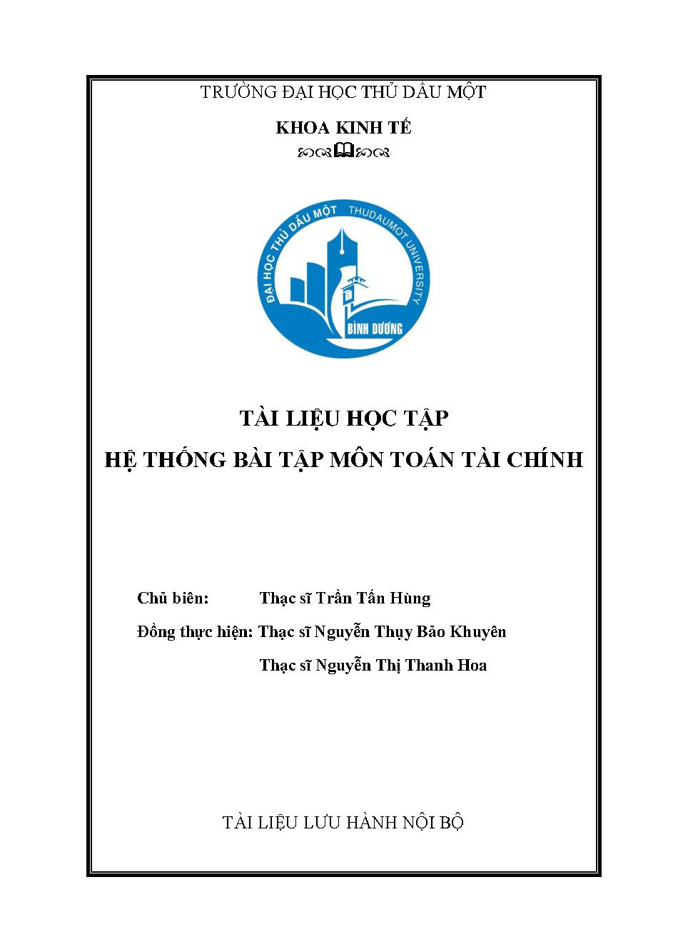 Hệ thống bài tập môn toán tài chính