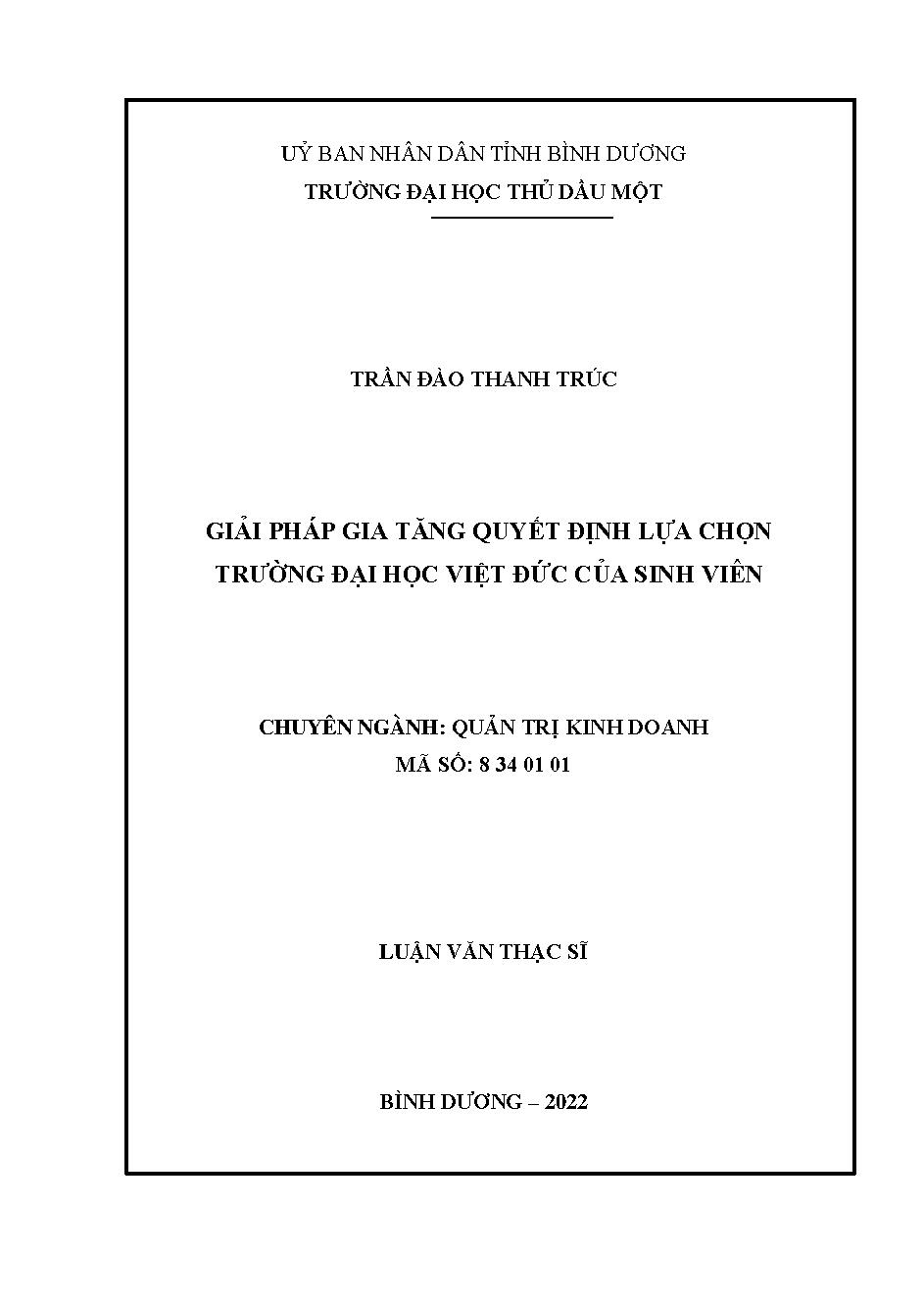 Giải pháp gia tăng quyết định lựa chọn Trường Đại học Việt Đức