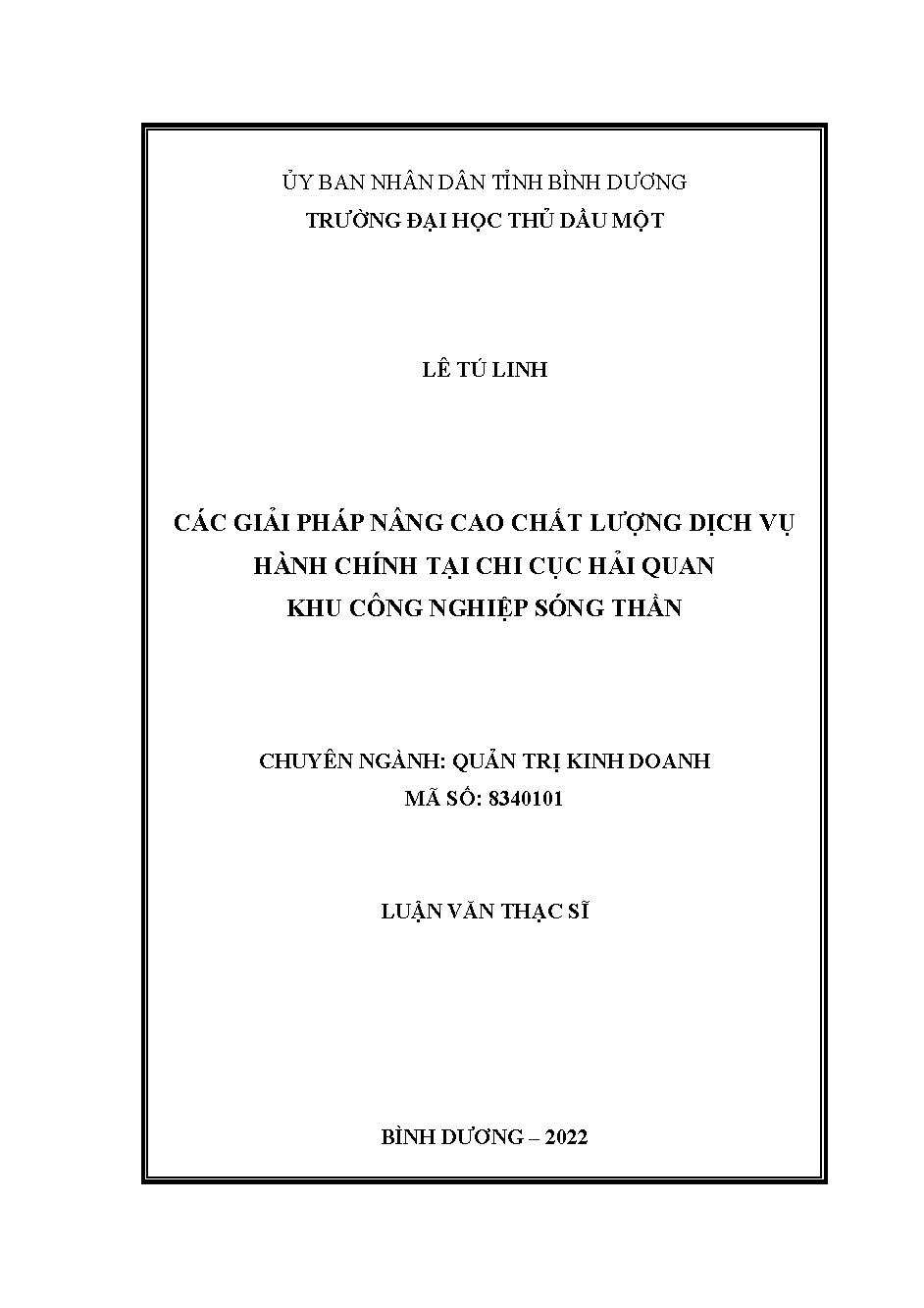 Các giải pháp nâng cao chất lượng dịch vụ hành chính tại Chi cục Hải quan - Khu Công nghiệp Sóng thần