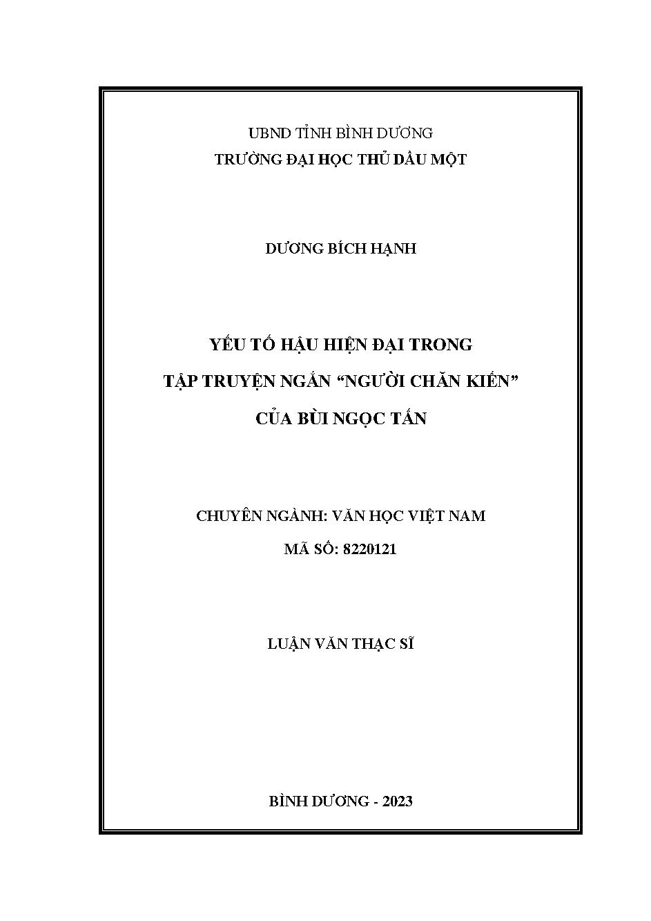 Yếu tố hậu hiện đại trong tập truyện ngắn "Người chăn kiến" của Bùi Ngọc Tấn