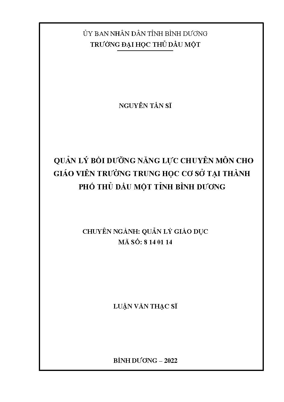 Quản lý bồi dưỡng năng lực chuyên môn cho giáo viên trường trung học cơ sở tại thành phố Thủ Dầu Một, Bình Dương