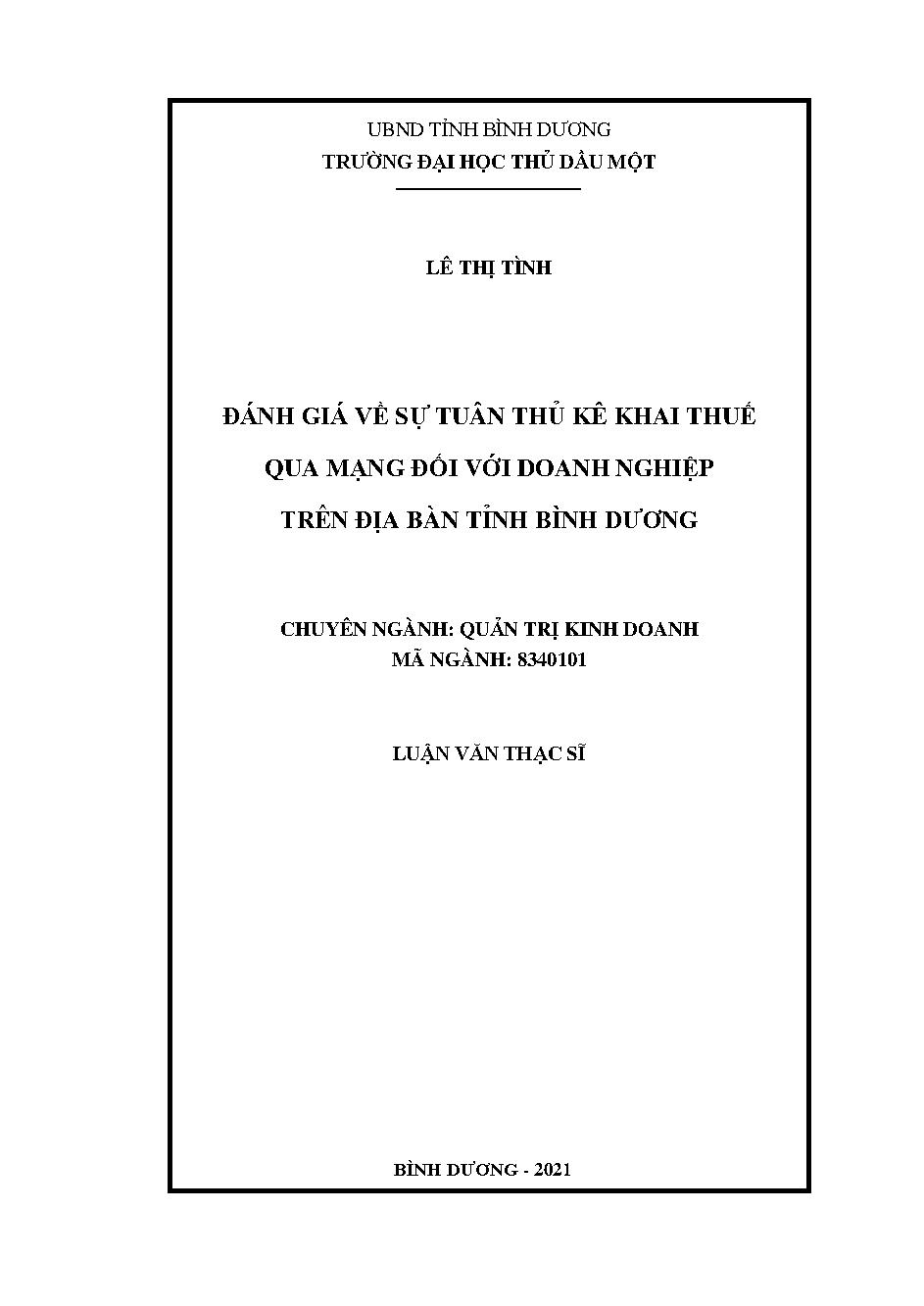 Đánh giá về sự tuân thủ kê khai thuế qua mạng đối với doanh nghiệp trên địa bàn tỉnh Bình Dương