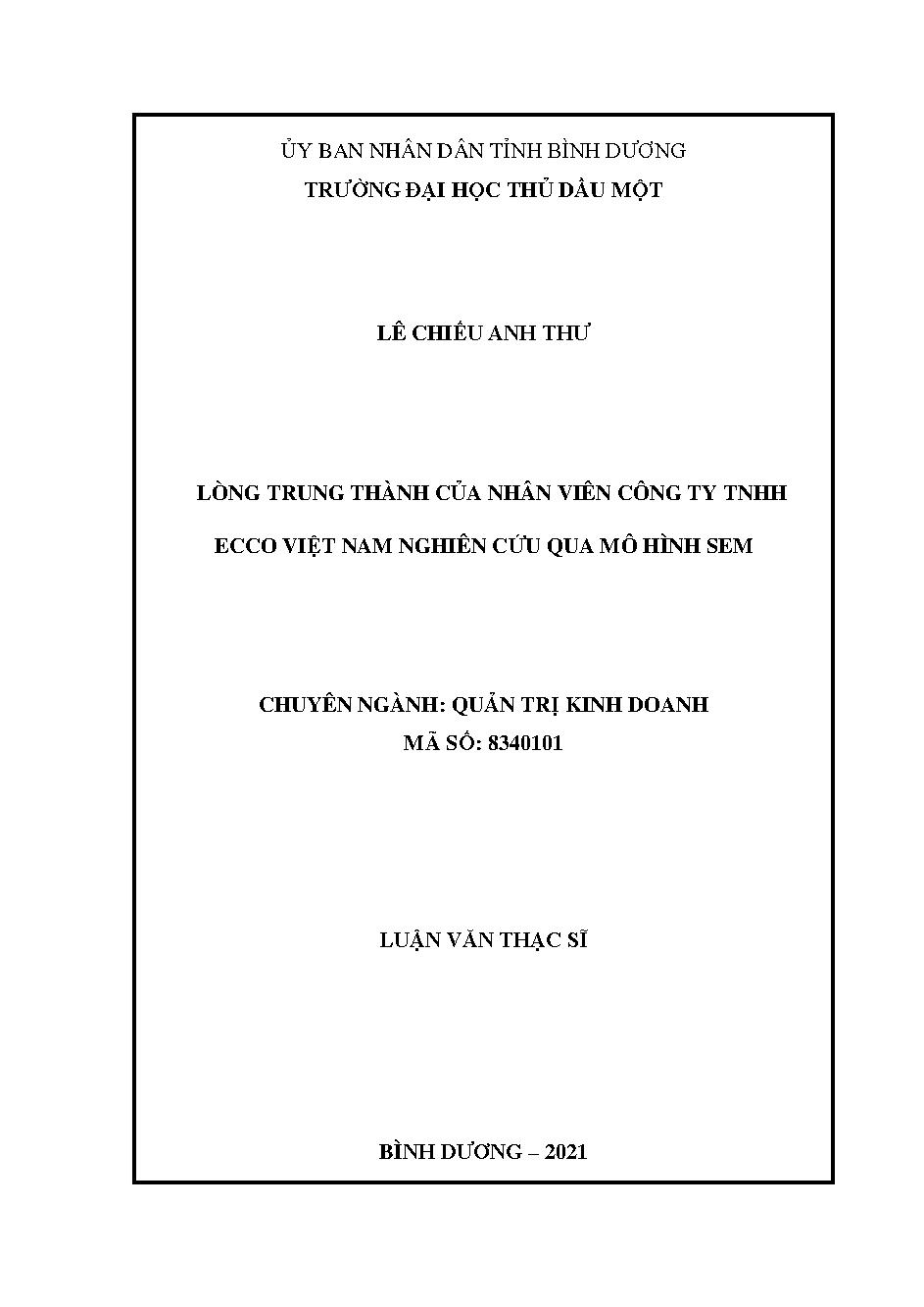 Lòng trung thành của nhân viên Công ty TNHH Ecco Việt Nam nghiên cứu qua mô hình SEM