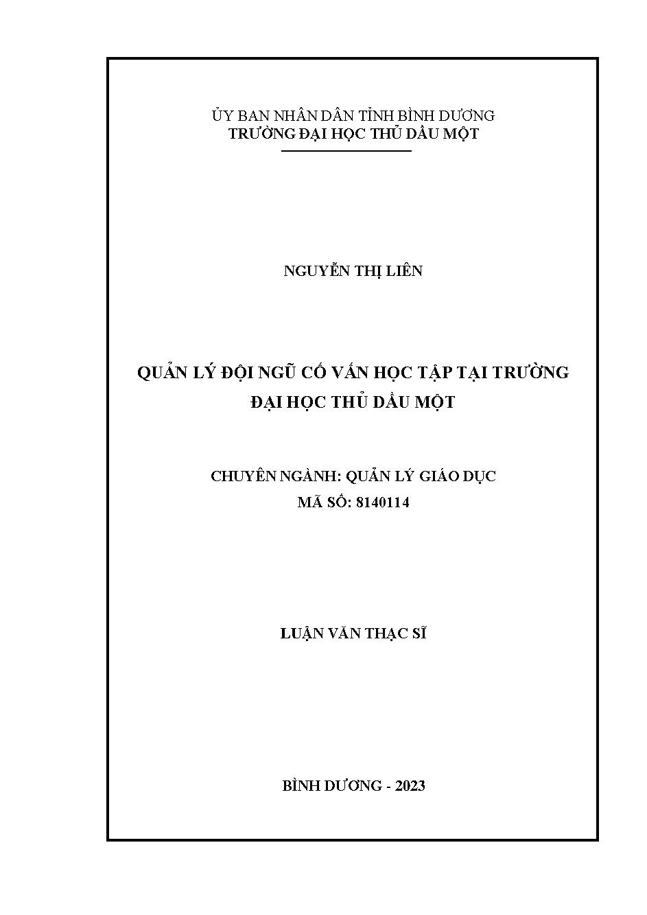 Quản lý đội ngũ cố vấn học tập tại Trường Đại học Thủ Dầu Một