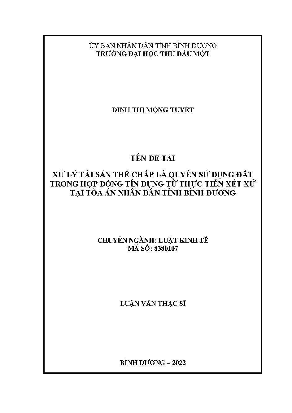 Xử lý tài sản thế chấp là quyền sử dụng đất trong hợp đồng tín dụng từ thực tiễn xét xử tại Tòa án nhân dân tỉnh Bình Dương