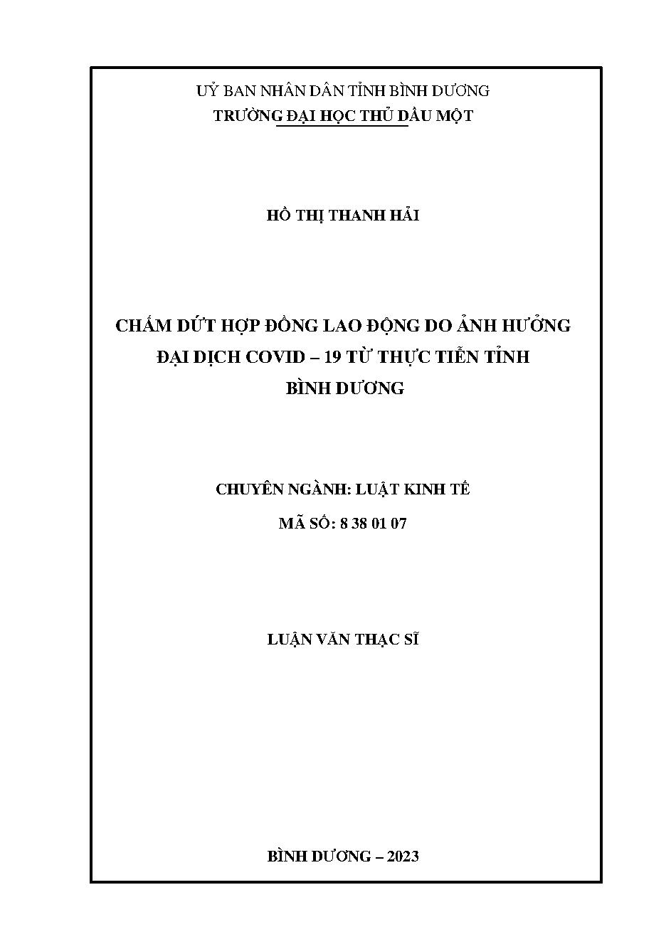 Chấm dứt hợp đồng lao động do ảnh hưởng đại dịch Covid-19 từ thực tiễn tại tỉnh Bình Dương