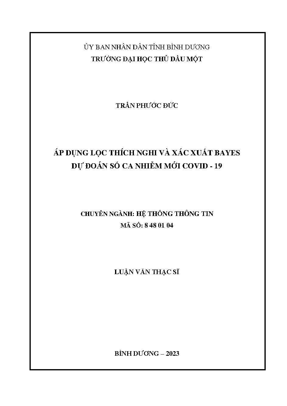 Áp dụng lọc thích nghi và xác suất Bayes dự đoán số ca nhiễm mới Covid-19