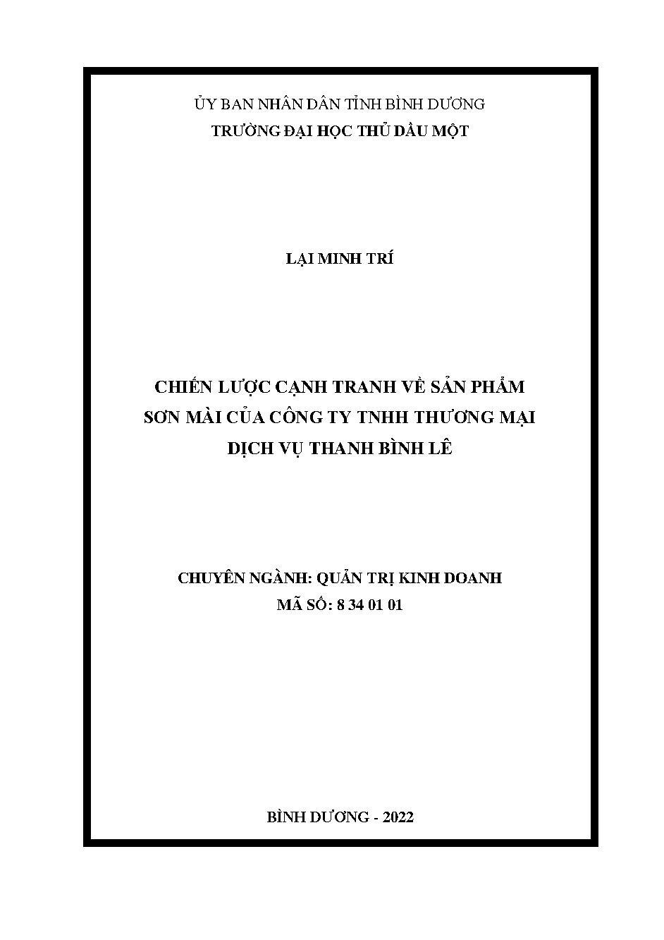 Chiến lược cạnh tranh về sản phẩm sơn mài của Công ty TNHH Thương mại - Dịch vụ Thanh Bình Lễ