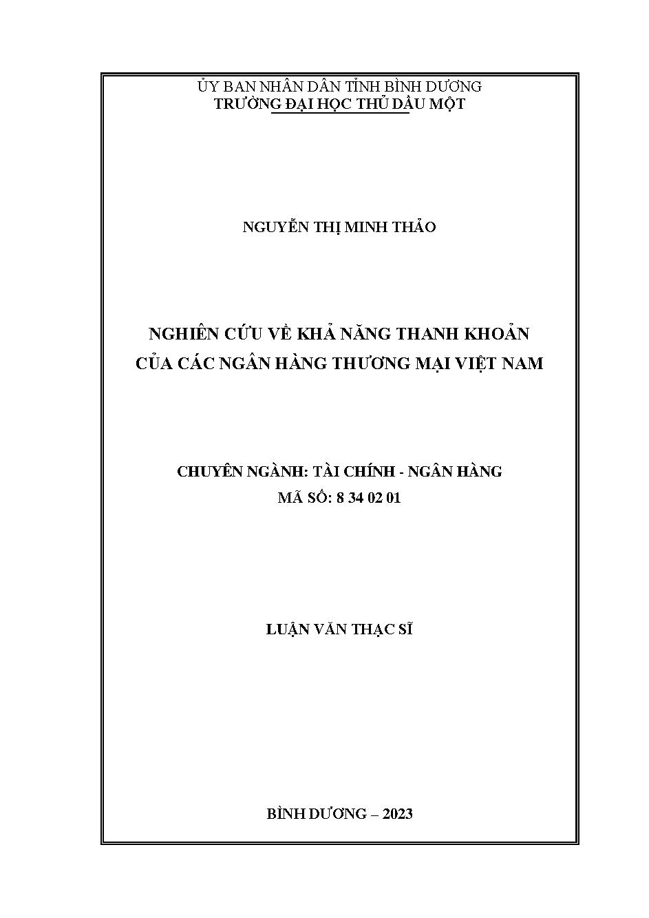 Nghiên cứu về khả năng thanh khoản của các Ngân hàng thương mại Việt Nam