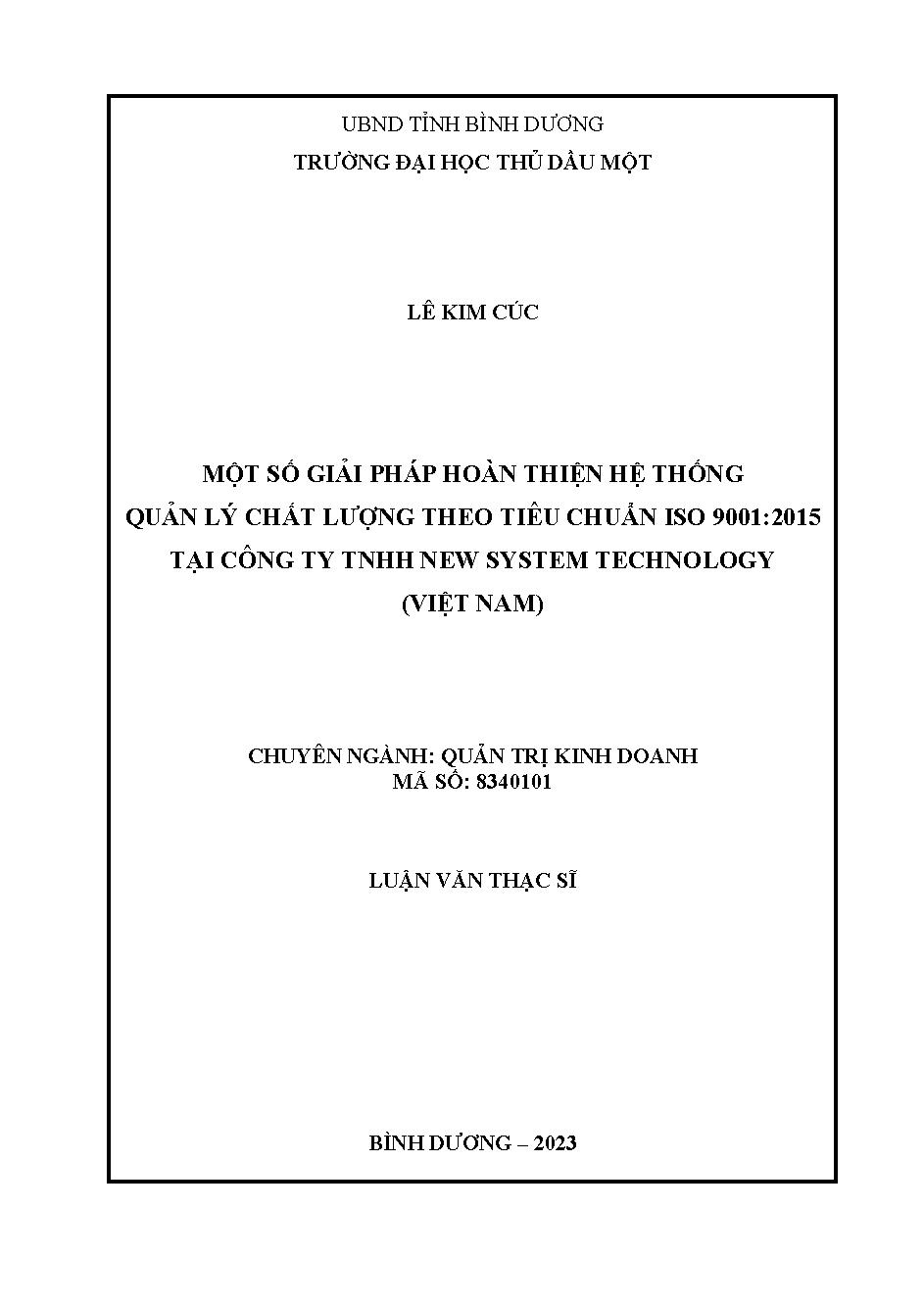 Một số giải pháp hoàn thiện hệ thống quản lý chất lượng theo tiêu chuẩn ISO 9001:2015 tại Công ty TNHH New System Technology (Việt Nam)