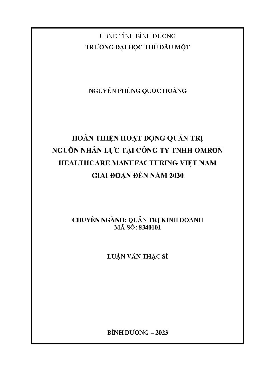 Hoàn thiện hoạt động quản trị nguồn nhân lực tại Công ty TNHH Omron Healthcare Manufacturing Việt Nam - Giai đoạn đến năm 2030