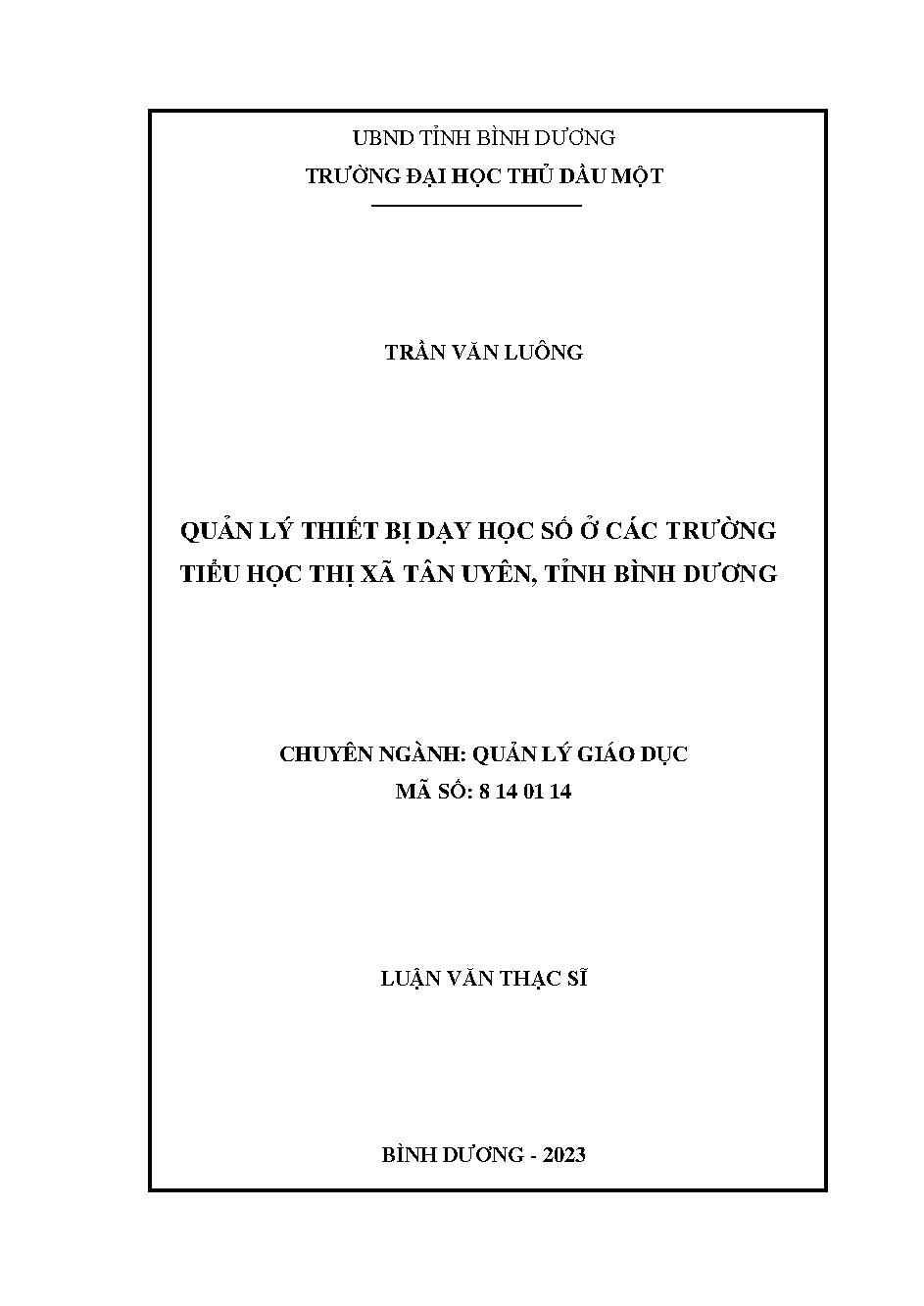 Quản lý thiết bị dạy học số ở các trường tiểu học thị xã Tân Uyên, tỉnh Bình Dương