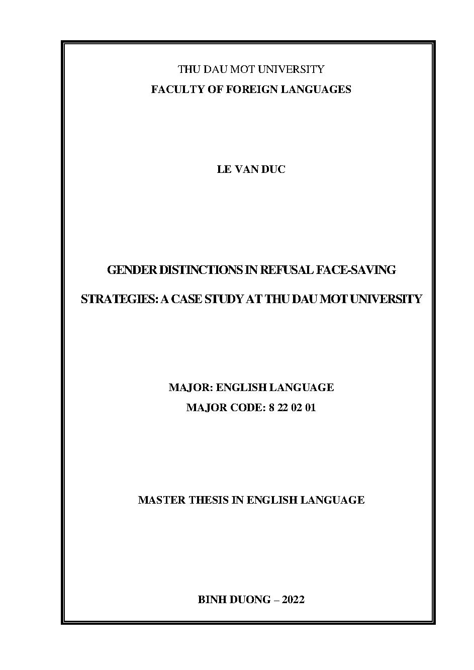 Gender distinctions in refusal face-saving strategies: a case study at Thu Dau Mot University