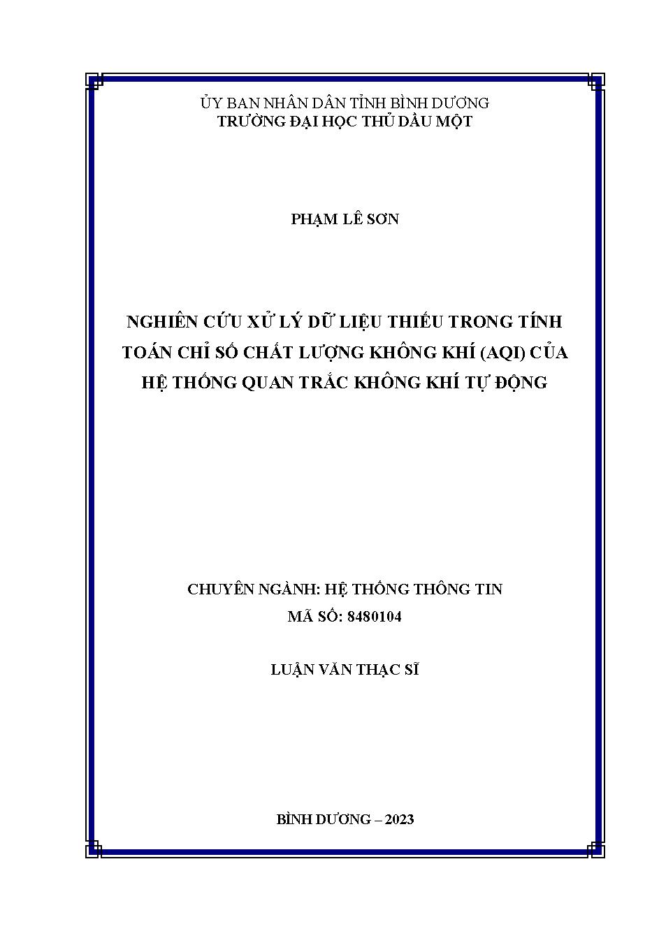 Nghiên cứu xử lý dữ liệu thiếu trong tính toán chỉ số chất lượng không khí (AQI) của hệ thống quan trắc không khí tự động